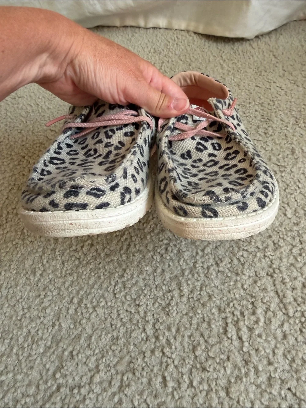 Hey Dude Kids Leopard Print Slip-Ons with Pink Trim